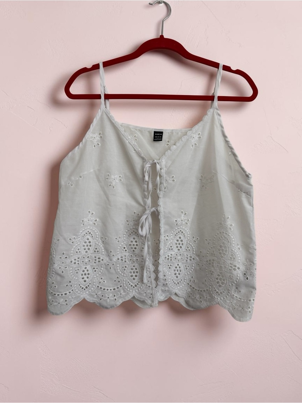 SHEIN white Eyelet Tie-Front Camisole Top